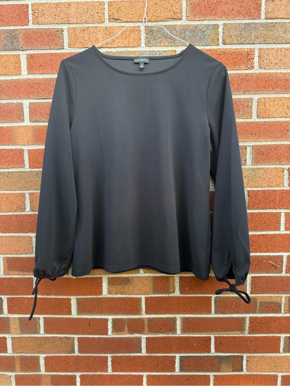 Talbots Black Long Sleeve Tie Cuff Blouse Top Size Medium